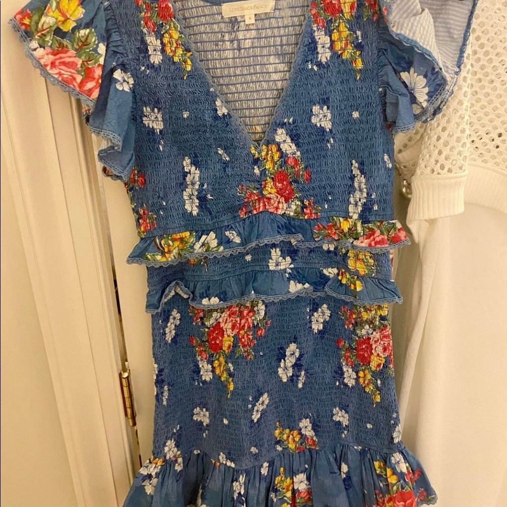 BLUE WITH FLOWERS LOVE SHACK FANCY DRESS.